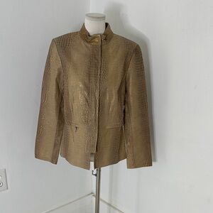 Lafayette 148 New York Metallic Brown Croc-Embossed Bomber Jacket